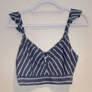 American Eagle Blue and White Stripe Cropped Tank Top Sz Med